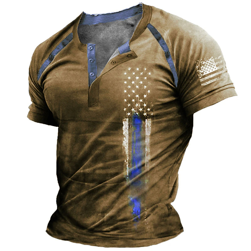 Kaos Henry Pria Motif Bendera  - Vintage Fashion Designers ulasan dan harga