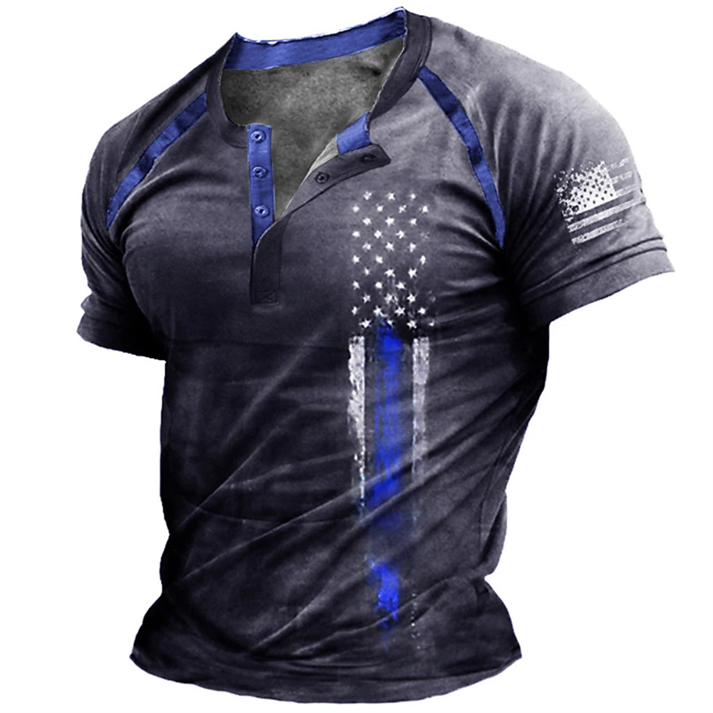 Kaos Henry Pria Motif Bendera  - Vintage Fashion Designers ulasan dan harga