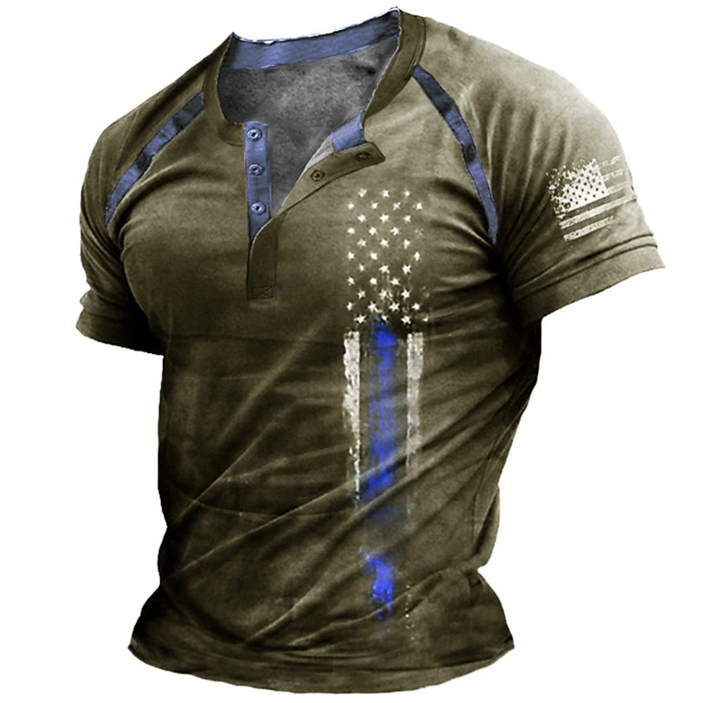 Kaos Henry Pria Motif Bendera  - Vintage Fashion Designers ulasan dan harga